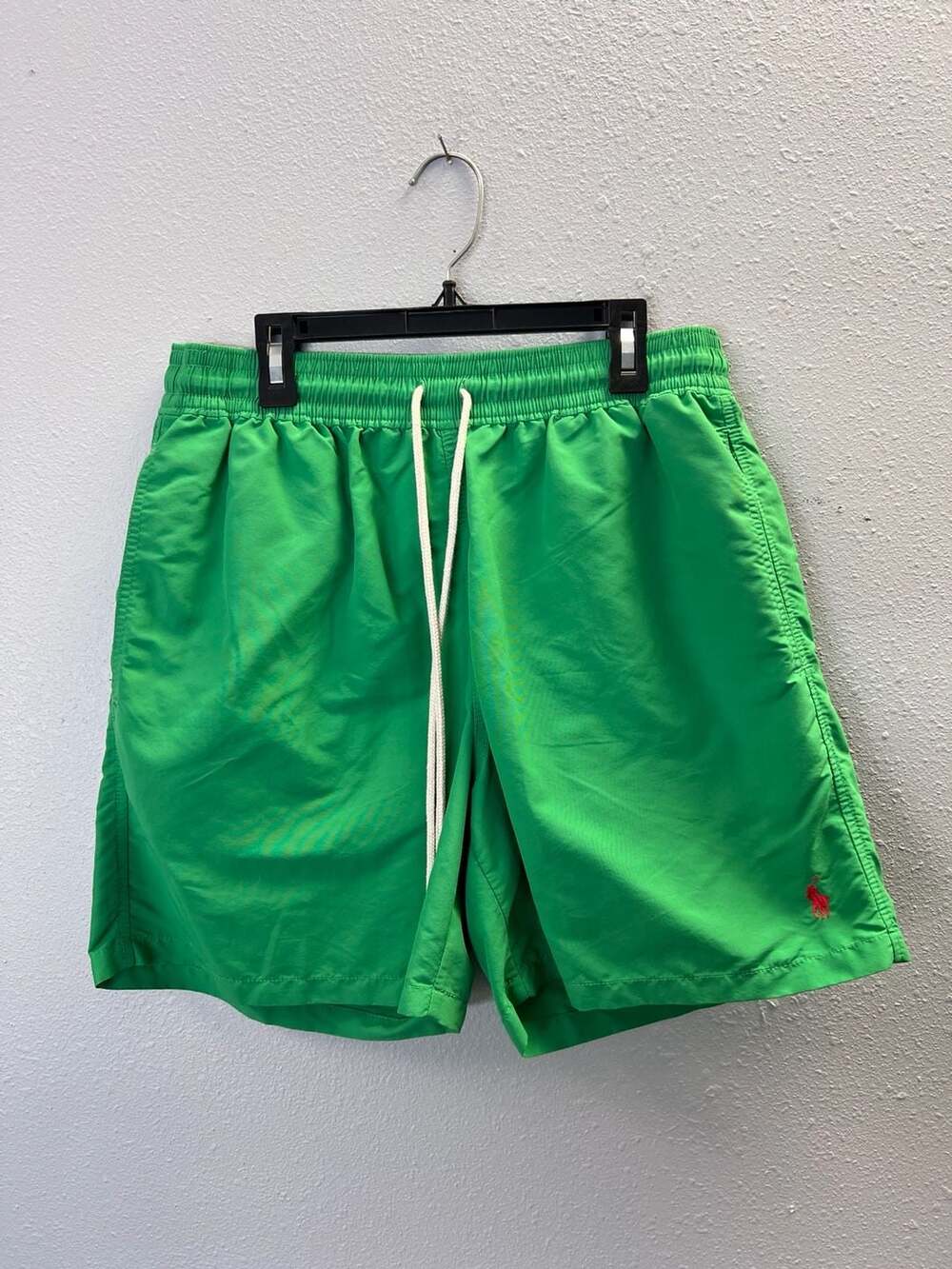 Polo Ralph Lauren Swim Trunks Mens Medium Green Red Pony Mesh Lined Shorts 0551